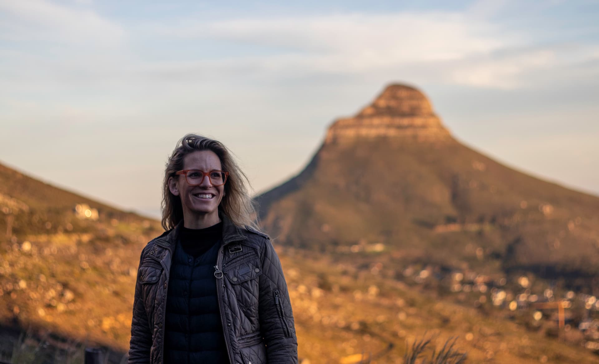 Caitlin Wale with Lion's Head behind her
