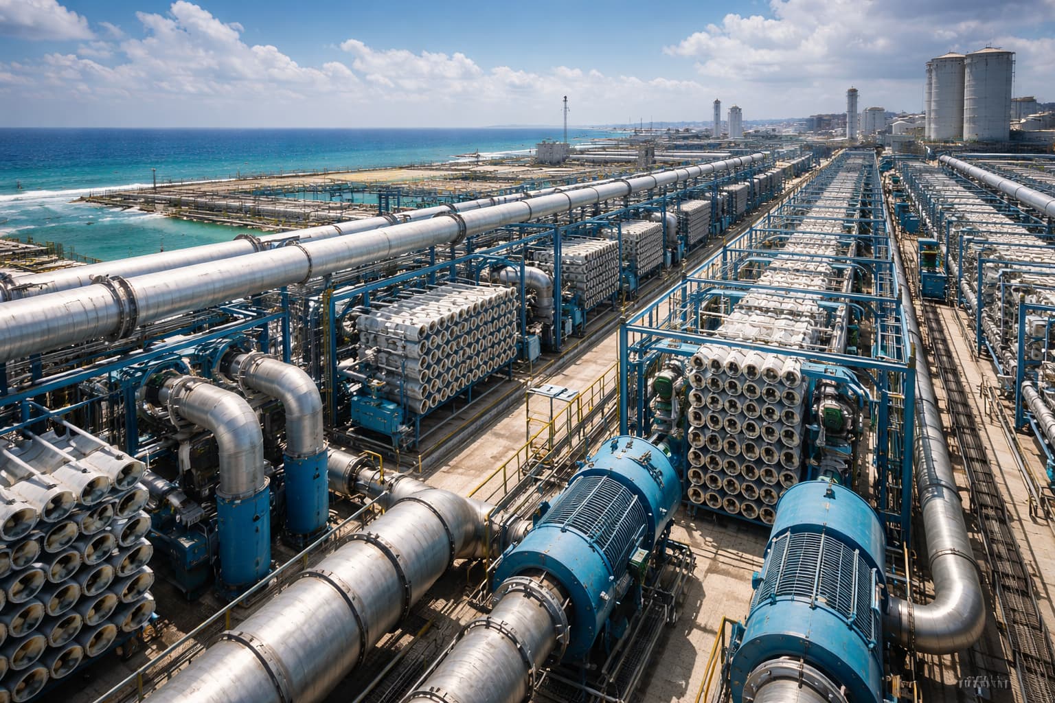 Coastal industrial water treatment and desalination plant.