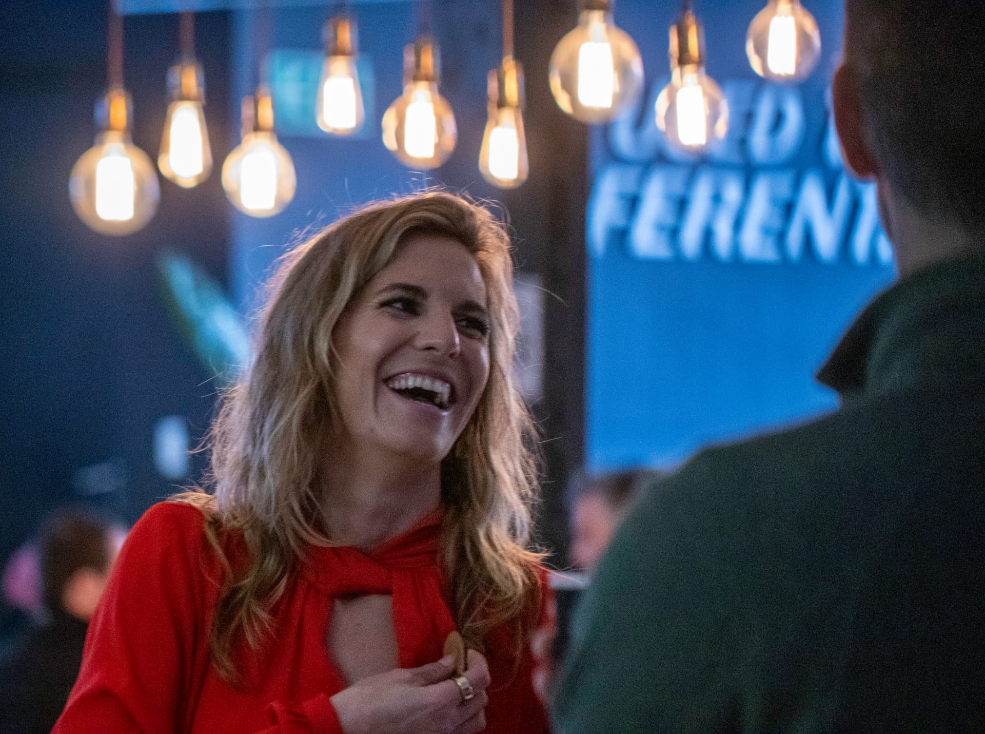 A founder laughing at a Kinjani programme evening